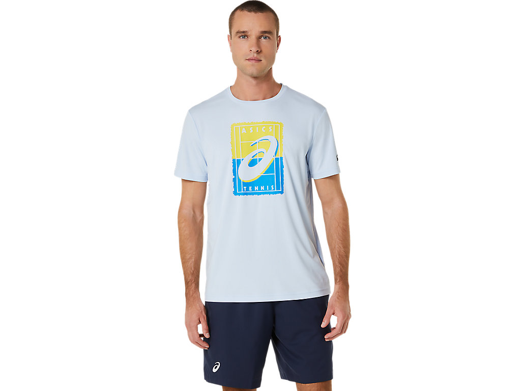 Camiseta Asics Court Gs Gráficas Tee Masculino Azuis | 7065-KSJZY