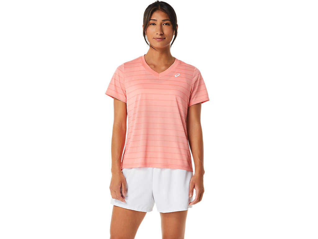 Camiseta Asics Court Stripe Sleeve Feminino Rosa | 9183-PDGBT