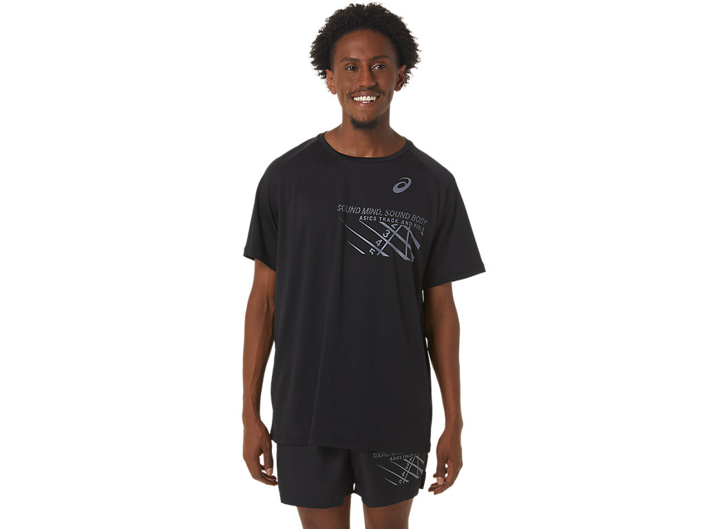 Camiseta Asics Finish Line Gráficas Sleeve Masculino Pretas | 9137-SQJWC