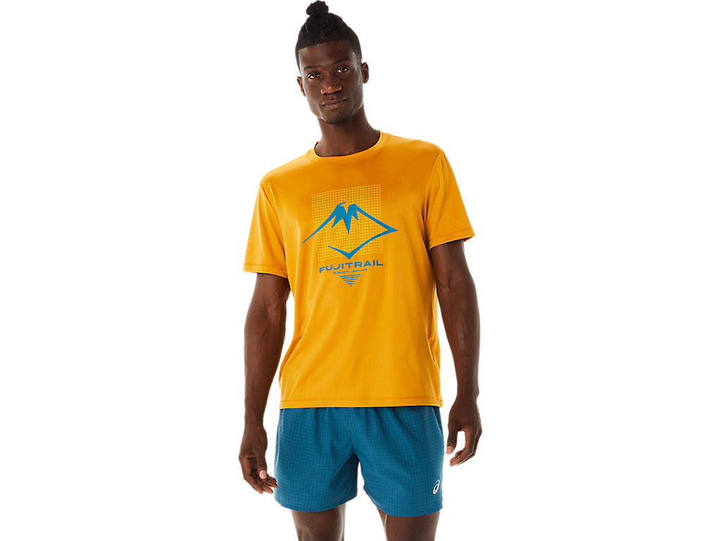 Camiseta Asics Fujitrail Logo Sleeve Masculino Bege | 9428-DNVGK