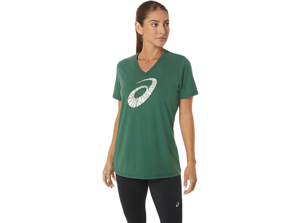 Camiseta Asics Holiday Lights Logo Vneck Feminino Verdes | 6718-JMEZC