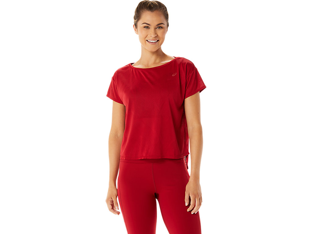 Camiseta Asics Movekoyo Jacquard Sleeve Feminino Vermelhas | 5481-HZYJT