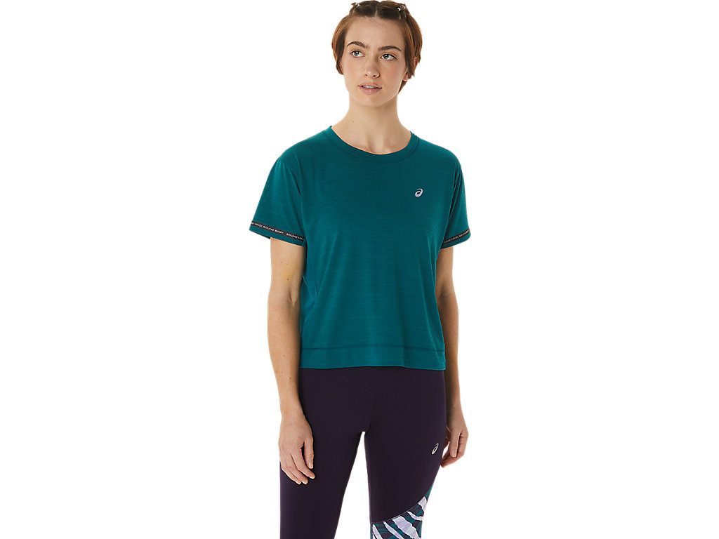 Camiseta Asics Race Crop Feminino Verdes Escuro | 9048-TUNAP