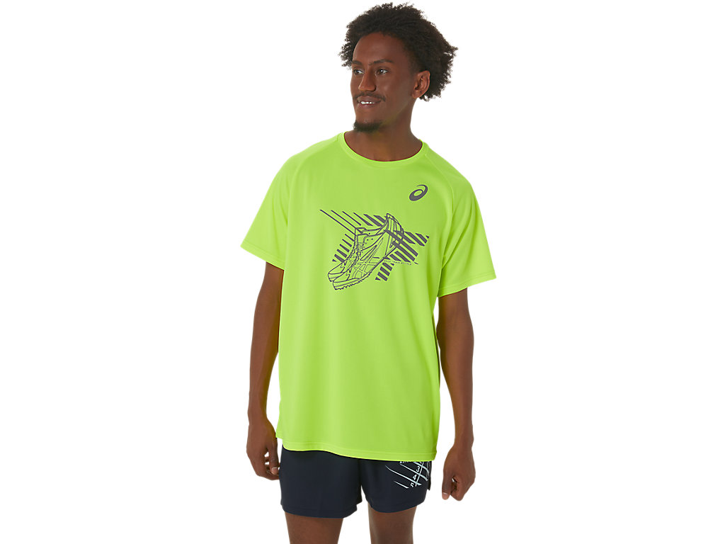 Camiseta Asics Shoes Gráficas Sleeve Masculino Amarelas | 3715-IZCMV