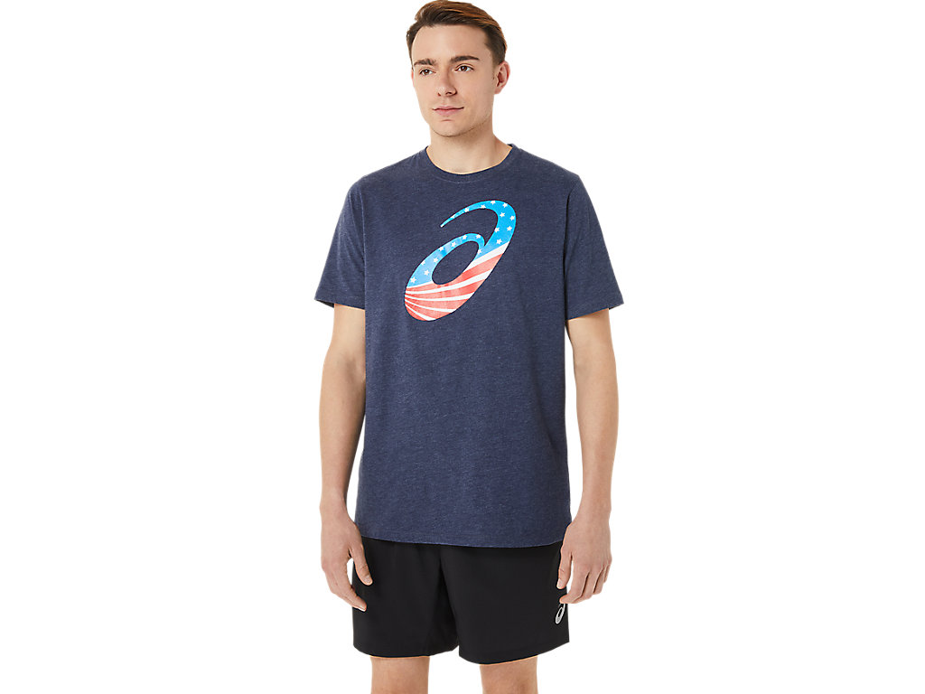 Camiseta Asics Spiral A Stars And Stripes Masculino Azul Marinho | 7619-PKVIG