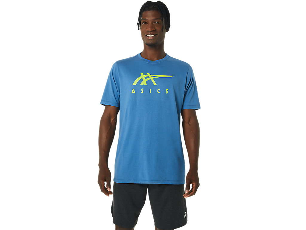 Camiseta Asics Stripe Sleeve Tee Masculino Azuis | 2791-WZDNH