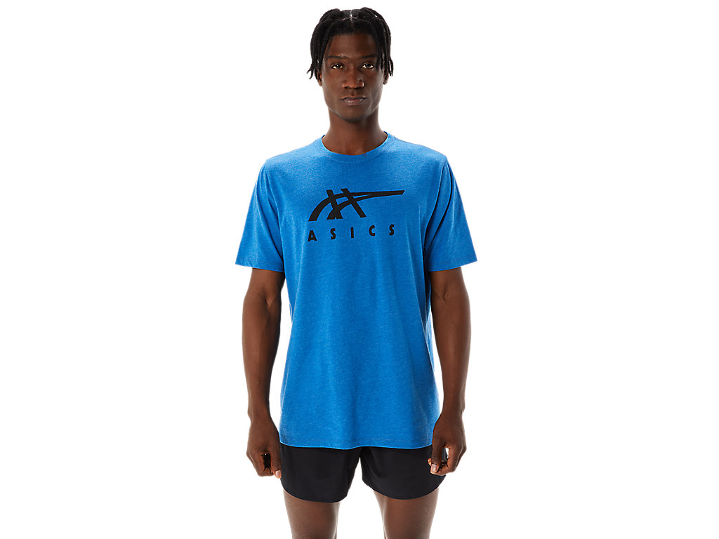 Camiseta Asics Stripe Sleeve Tee Masculino Azuis | 6541-ISYKP