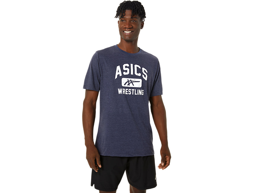 Camiseta Asics Unisex Wrestling Gráficas Tee Feminino Azul Marinho | 4730-USCFA