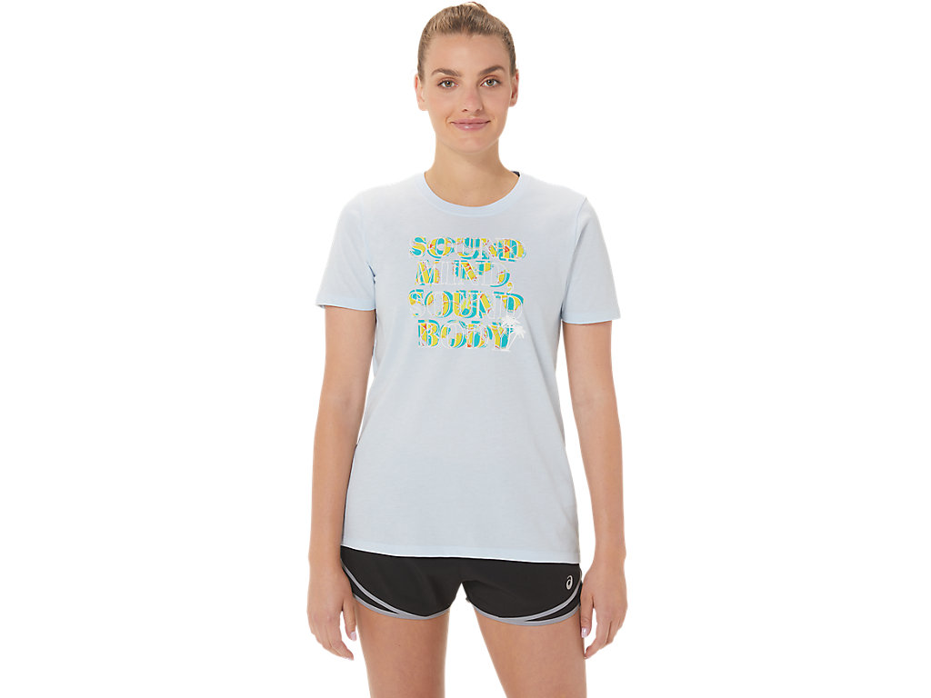 Camiseta Asics W Hibiscus Slogan Crew Feminino Azuis | 8514-OBPFQ