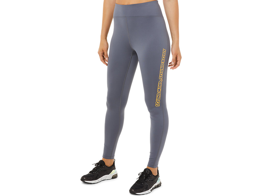 Leggings Asics Logo Gráficas Feminino Cinzentas Escuro | 9013-BJAPY