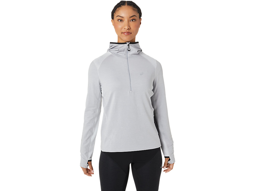 Moletom Com Capuz Asics Inverno Run Long Sleeve Feminino Cinzentas Pretas | 9315-JPFBS