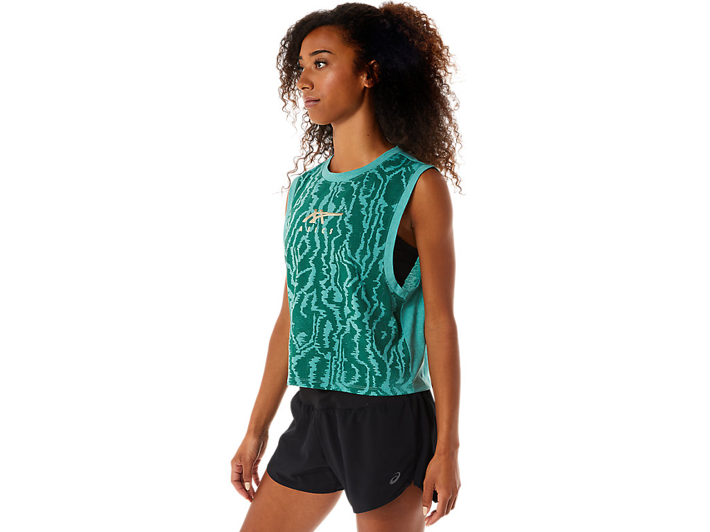 Camiseta Asics Allover Printed Muscle Crop Feminino Verde Oliva | 4513-OTZJL