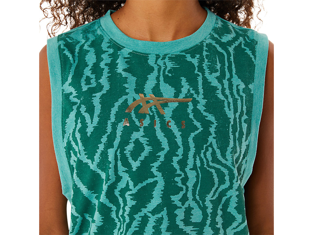 Camiseta Asics Allover Printed Muscle Crop Feminino Verde Oliva | 4513-OTZJL