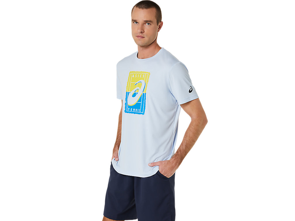 Camiseta Asics Court Gs Gráficas Tee Masculino Azuis | 7065-KSJZY