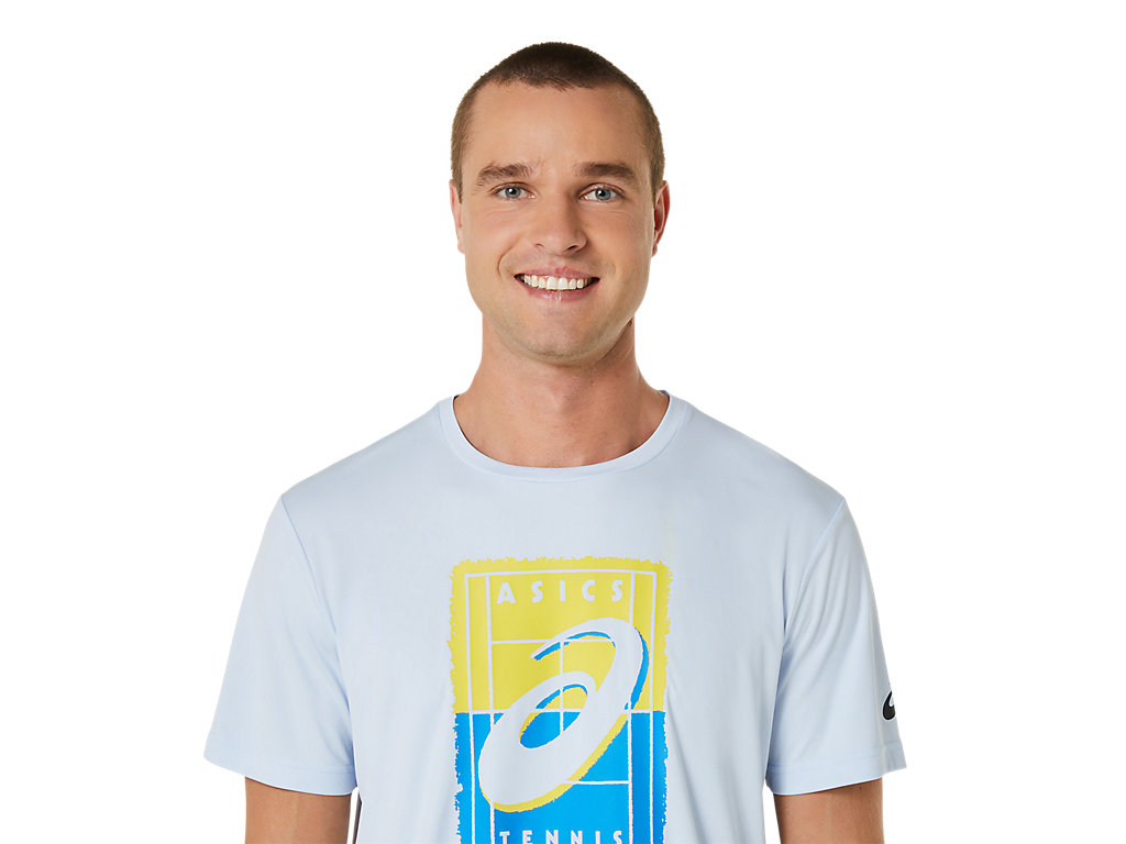 Camiseta Asics Court Gs Gráficas Tee Masculino Azuis | 7065-KSJZY