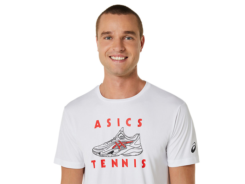 Camiseta Asics Court Shoes Gráficas Tee Masculino Branco | 6045-EGYTK