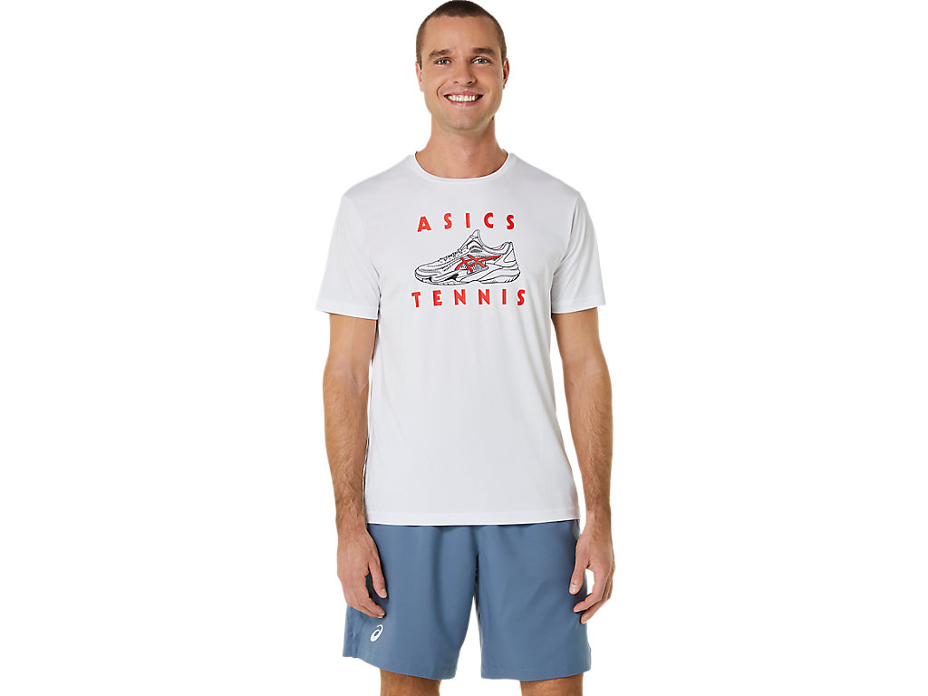 Camiseta Asics Court Shoes Gráficas Tee Masculino Branco | 6045-EGYTK