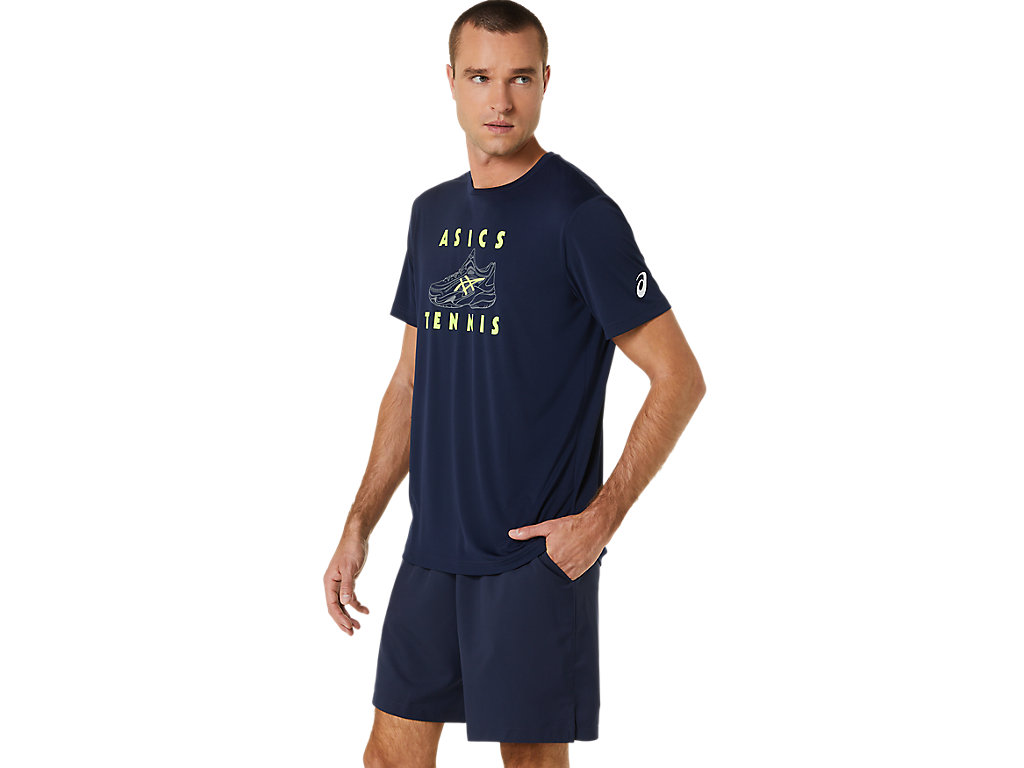 Camiseta Asics Court Shoes Gráficas Tee Masculino Azuis Escuro | 8473-EDKWO