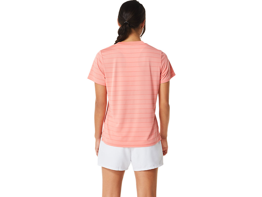 Camiseta Asics Court Stripe Sleeve Feminino Rosa | 9183-PDGBT