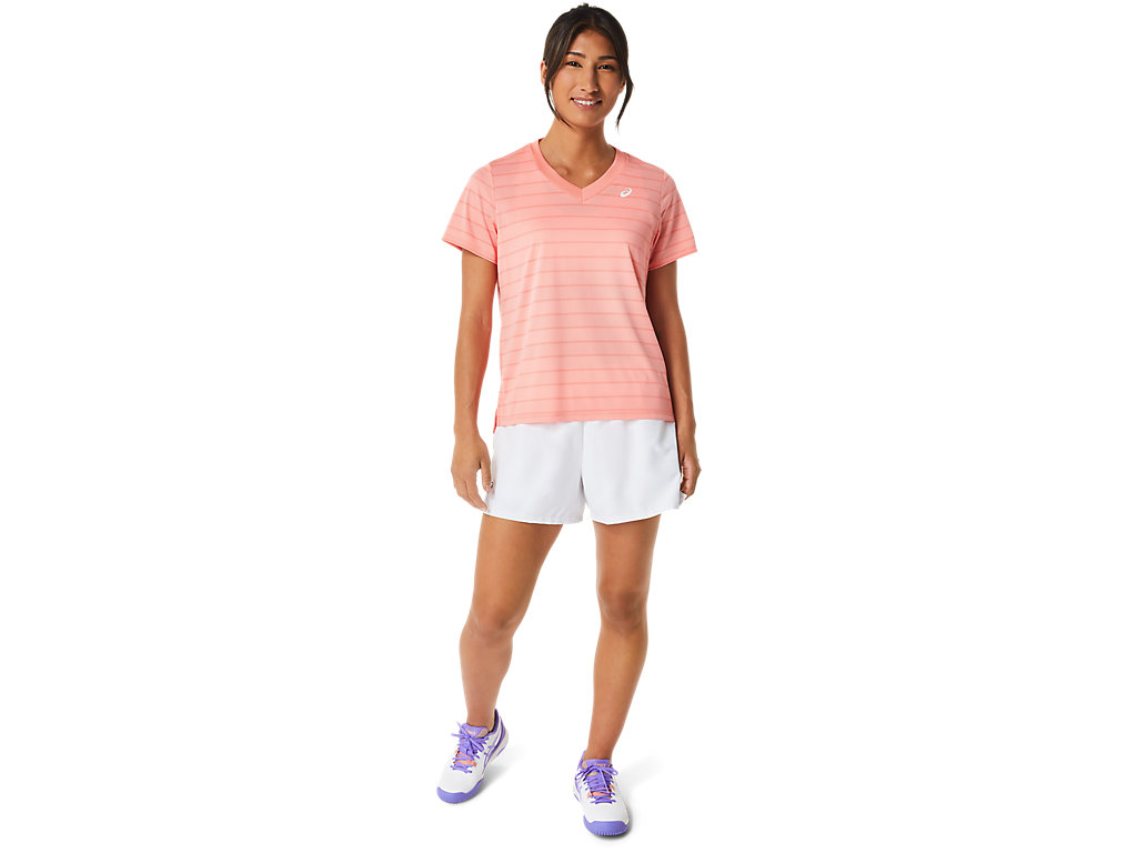 Camiseta Asics Court Stripe Sleeve Feminino Rosa | 9183-PDGBT