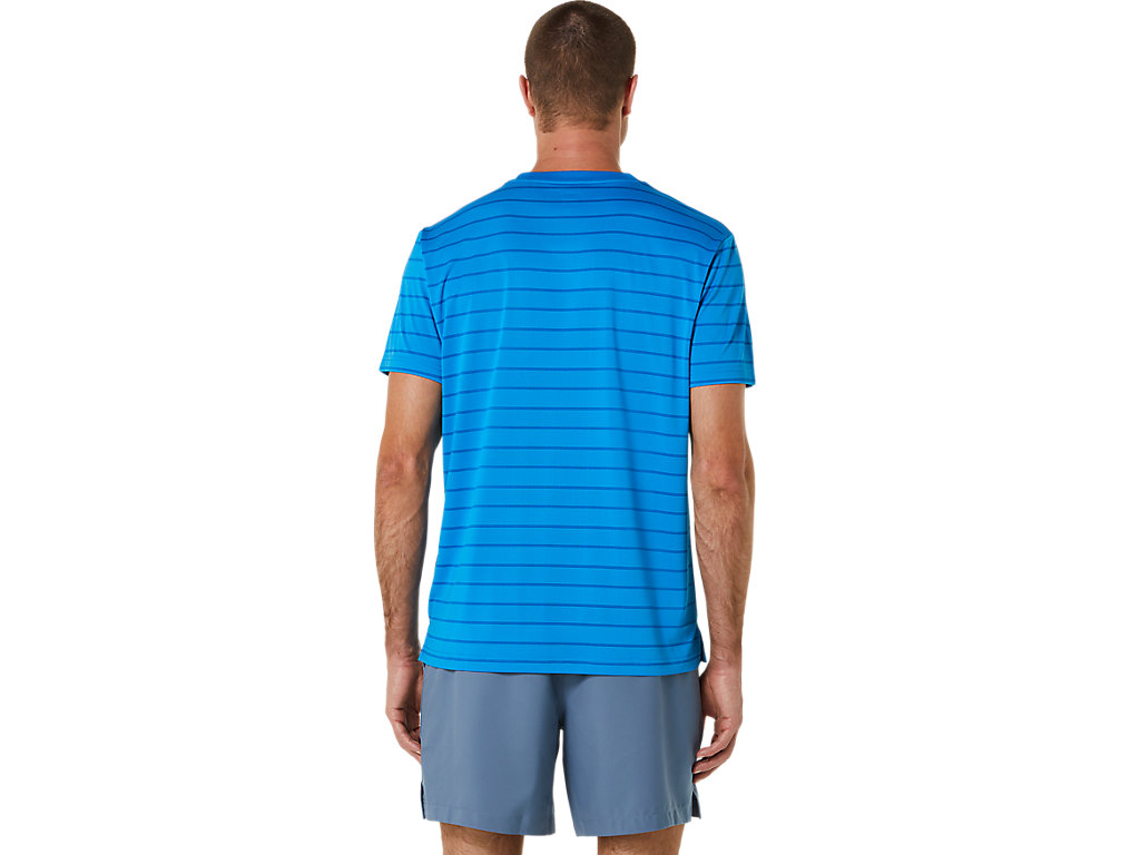 Camiseta Asics Court Stripe Sleeve Masculino Azuis | 1083-EUXOJ