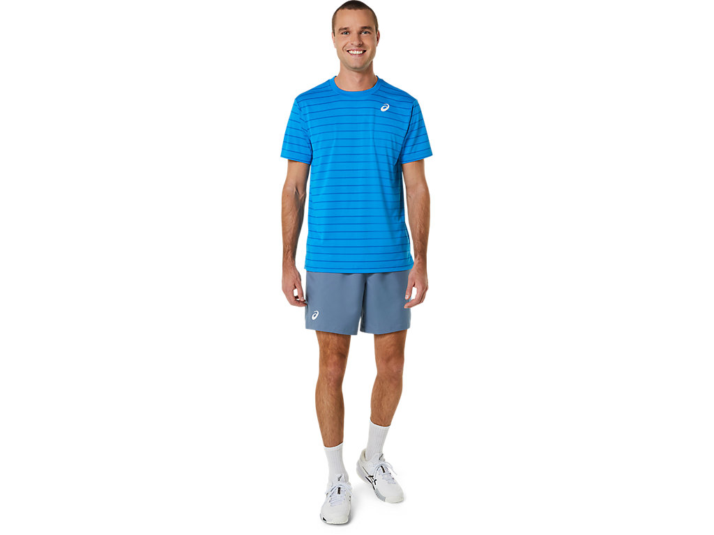 Camiseta Asics Court Stripe Sleeve Masculino Azuis | 1083-EUXOJ