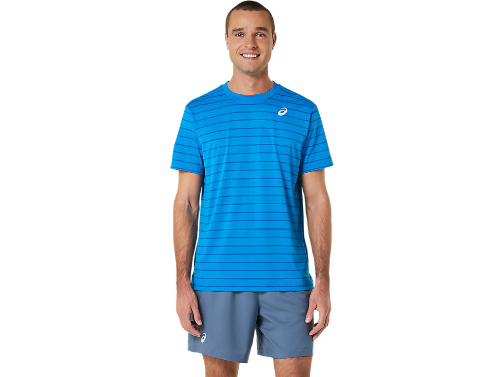 Camiseta Asics Court Stripe Sleeve Masculino Azuis | 1083-EUXOJ