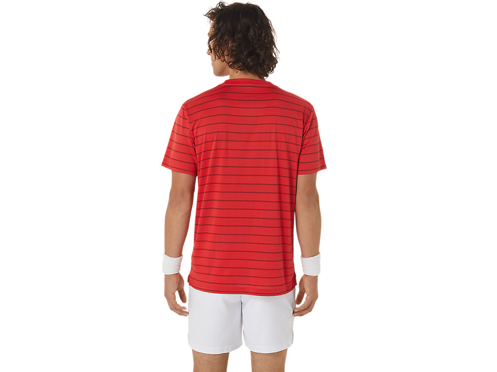 Camiseta Asics Court Stripe Sleeve Masculino Vermelhas | 7251-WQHJD