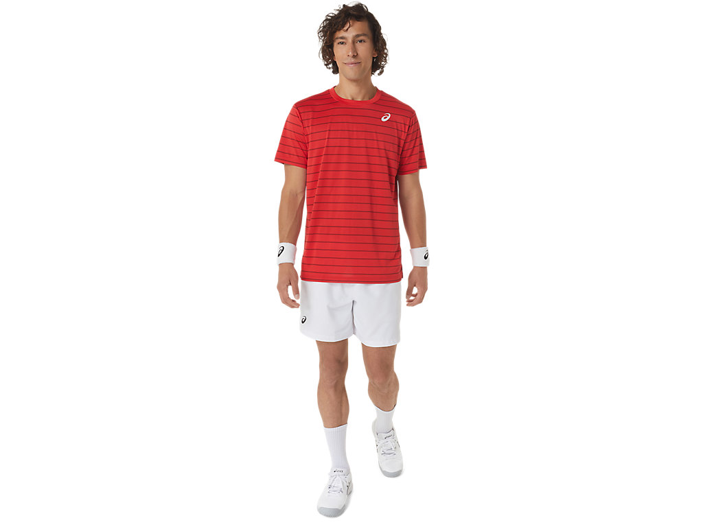 Camiseta Asics Court Stripe Sleeve Masculino Vermelhas | 7251-WQHJD