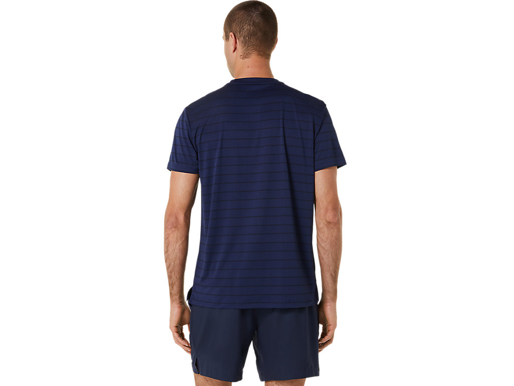 Camiseta Asics Court Stripe Sleeve Masculino Azuis Escuro | 9605-BOZID