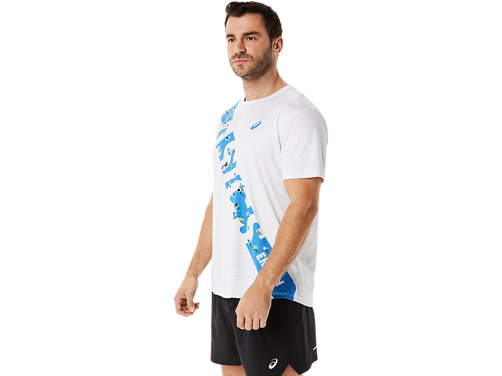 Camiseta Asics Ekiden Sleeve Masculino Branco Azuis | 4516-RIGAJ