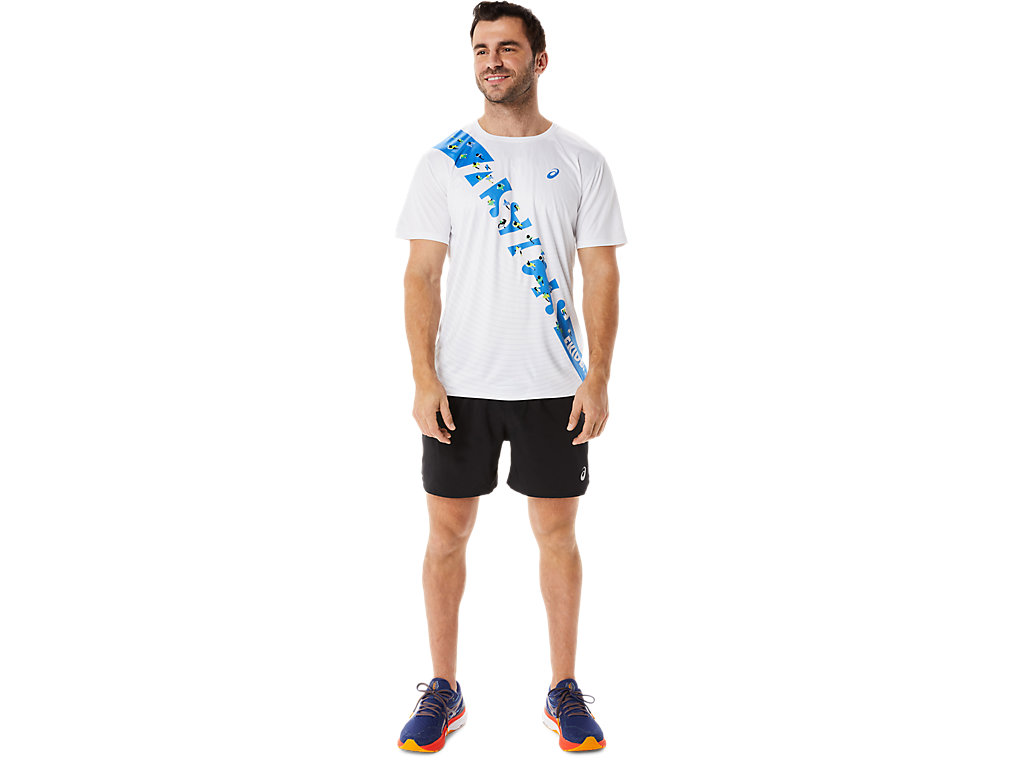 Camiseta Asics Ekiden Sleeve Masculino Branco Azuis | 4516-RIGAJ