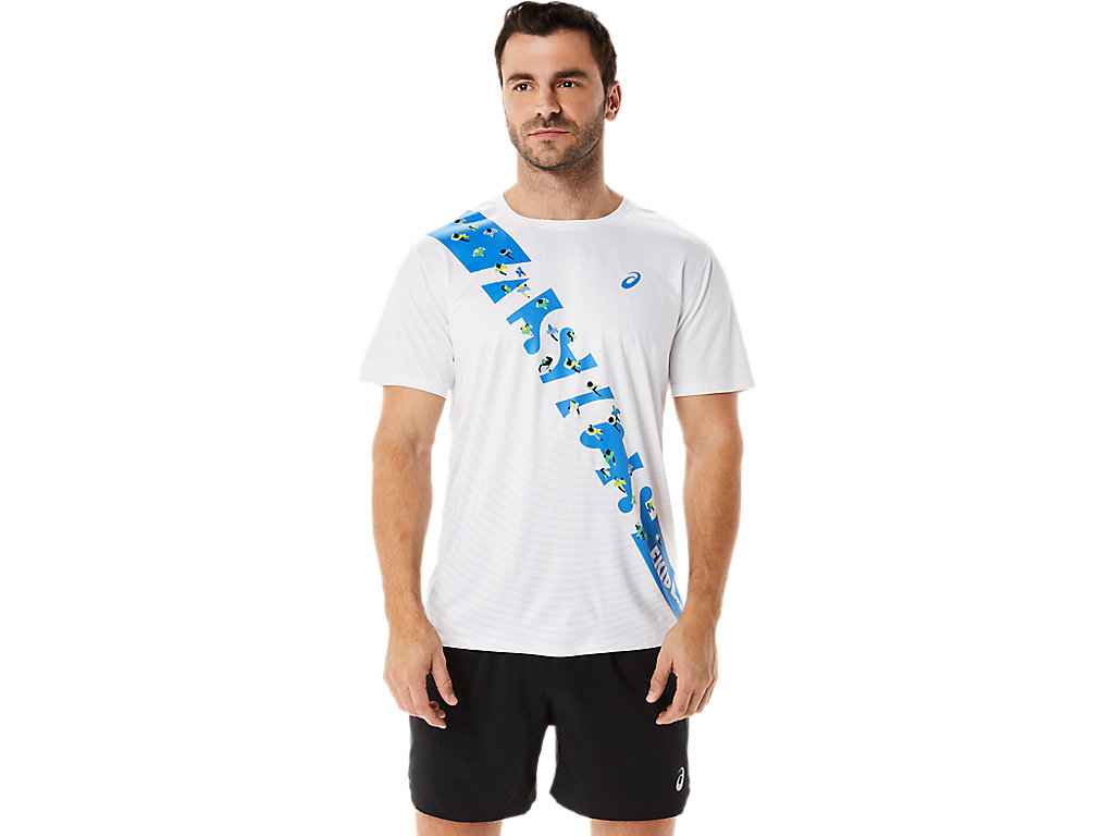 Camiseta Asics Ekiden Sleeve Masculino Branco Azuis | 4516-RIGAJ