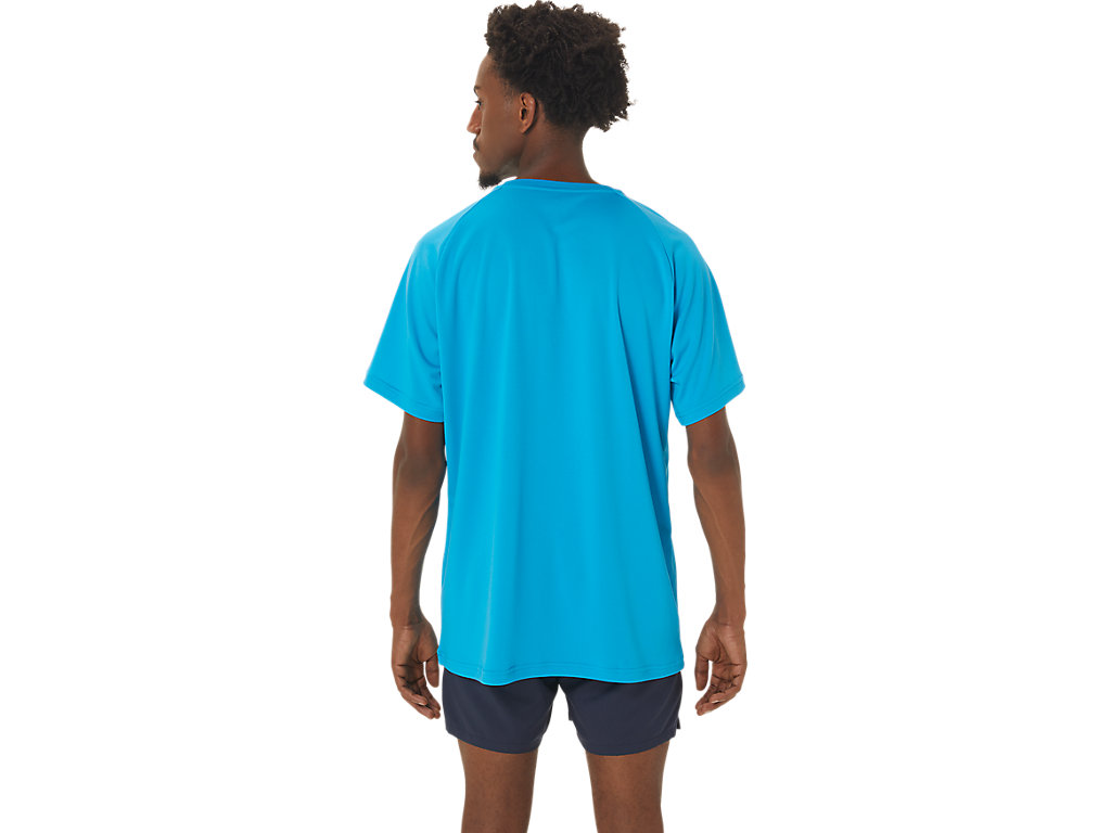 Camiseta Asics Finish Line Gráficas Sleeve Masculino Azuis | 2976-KNZWB