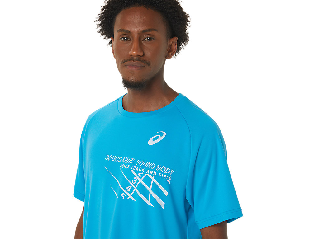 Camiseta Asics Finish Line Gráficas Sleeve Masculino Azuis | 2976-KNZWB