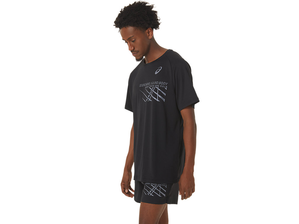 Camiseta Asics Finish Line Gráficas Sleeve Masculino Pretas | 9137-SQJWC