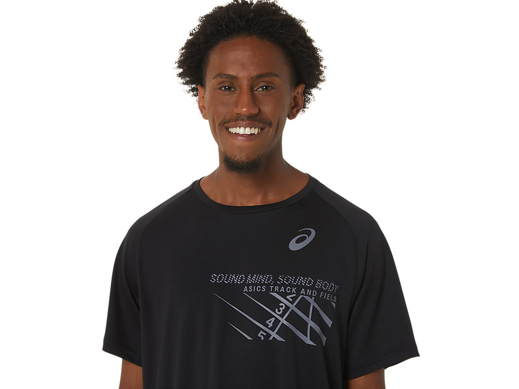 Camiseta Asics Finish Line Gráficas Sleeve Masculino Pretas | 9137-SQJWC