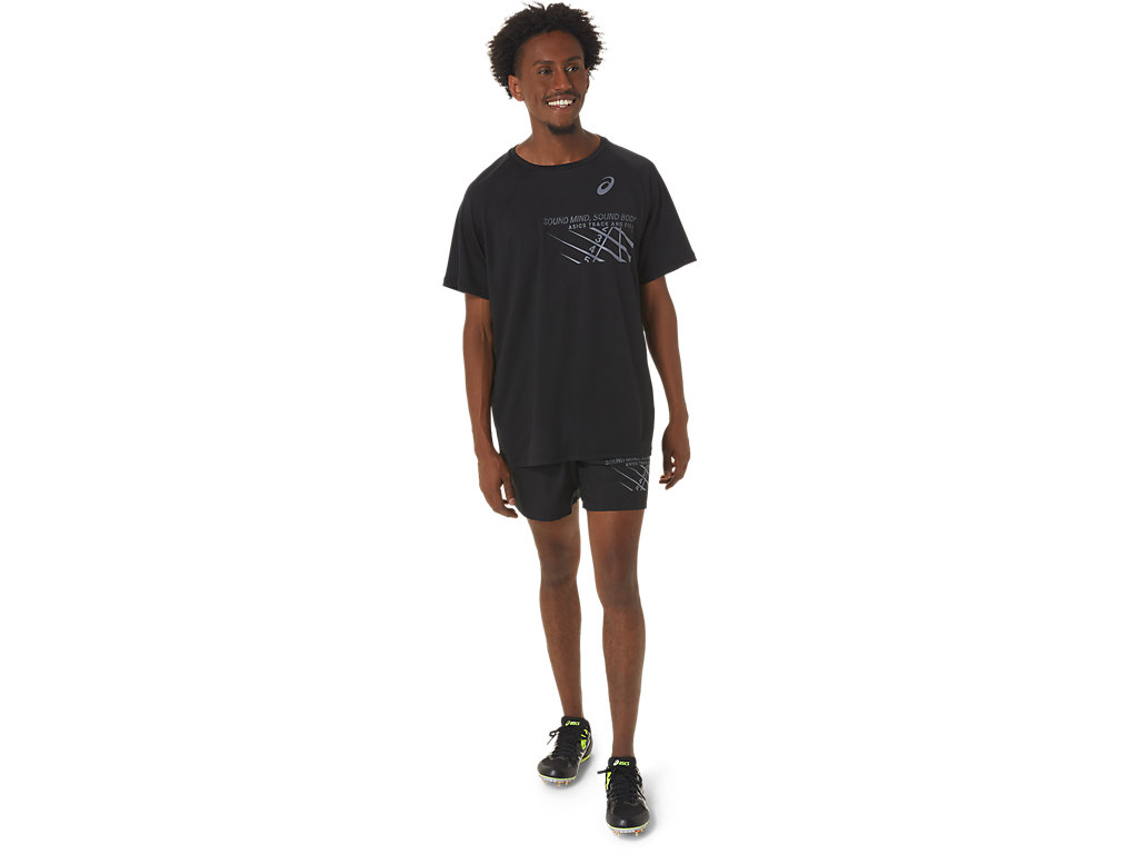 Camiseta Asics Finish Line Gráficas Sleeve Masculino Pretas | 9137-SQJWC