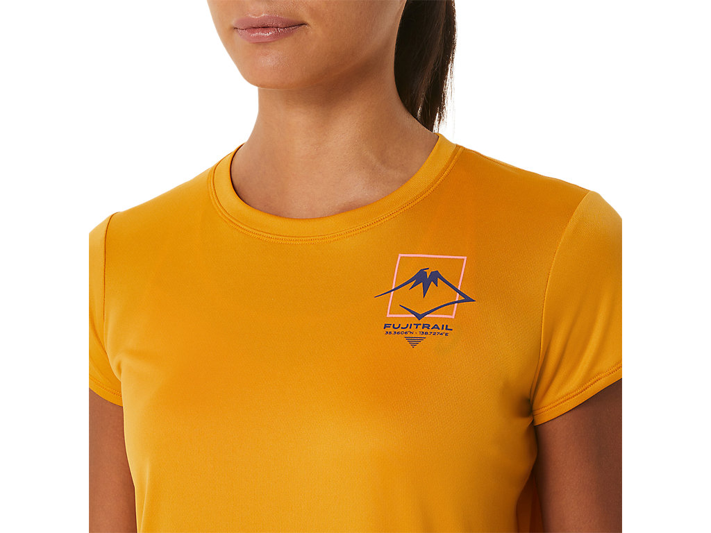 Camiseta Asics Fujitrail Logo Sleeve Feminino Bege | 8694-IKNBQ