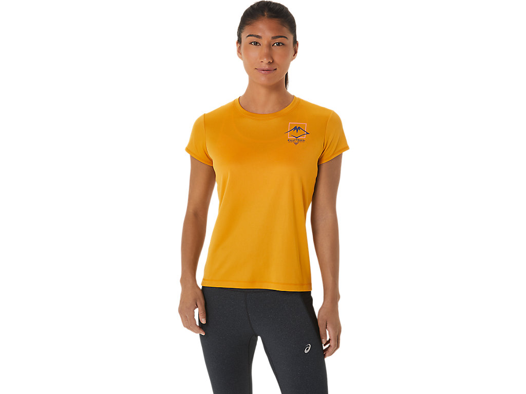 Camiseta Asics Fujitrail Logo Sleeve Feminino Bege | 8694-IKNBQ