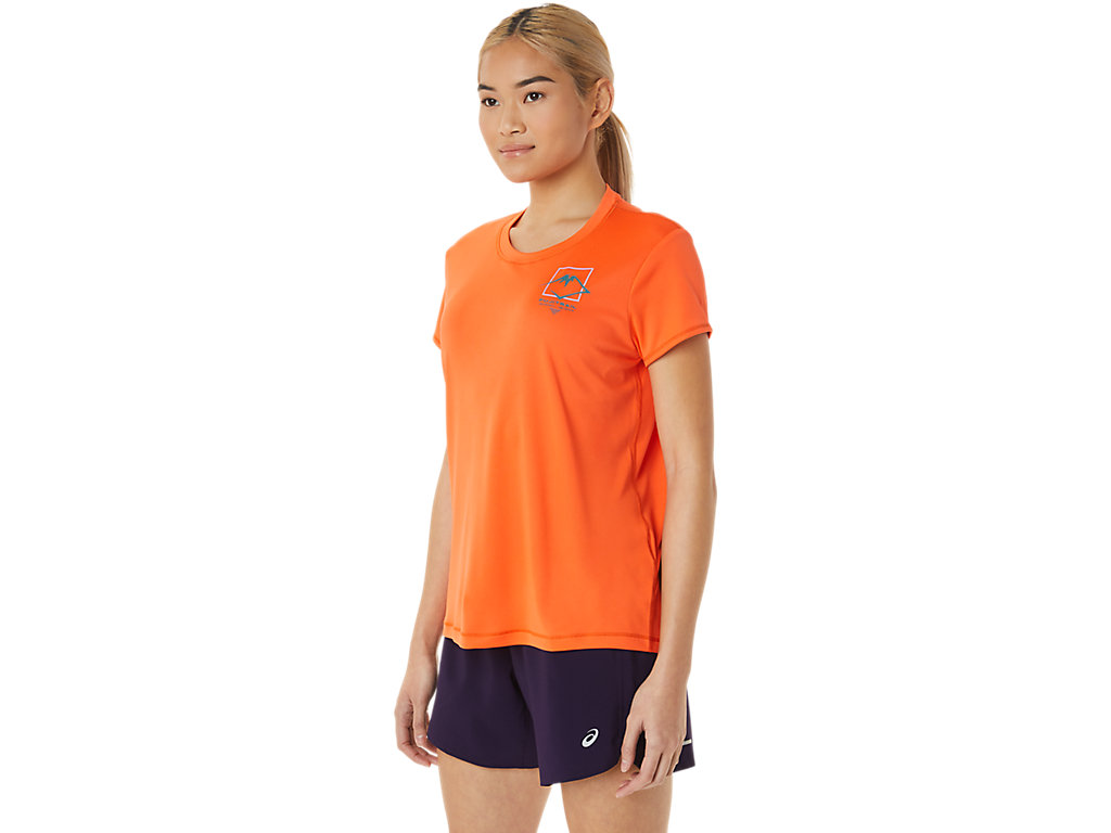 Camiseta Asics Fujitrail Logo Sleeve Feminino Laranja | 8731-JBYQT