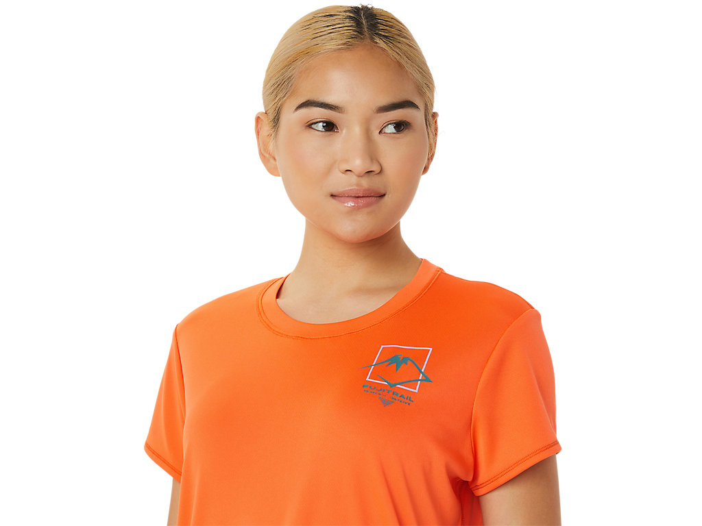 Camiseta Asics Fujitrail Logo Sleeve Feminino Laranja | 8731-JBYQT