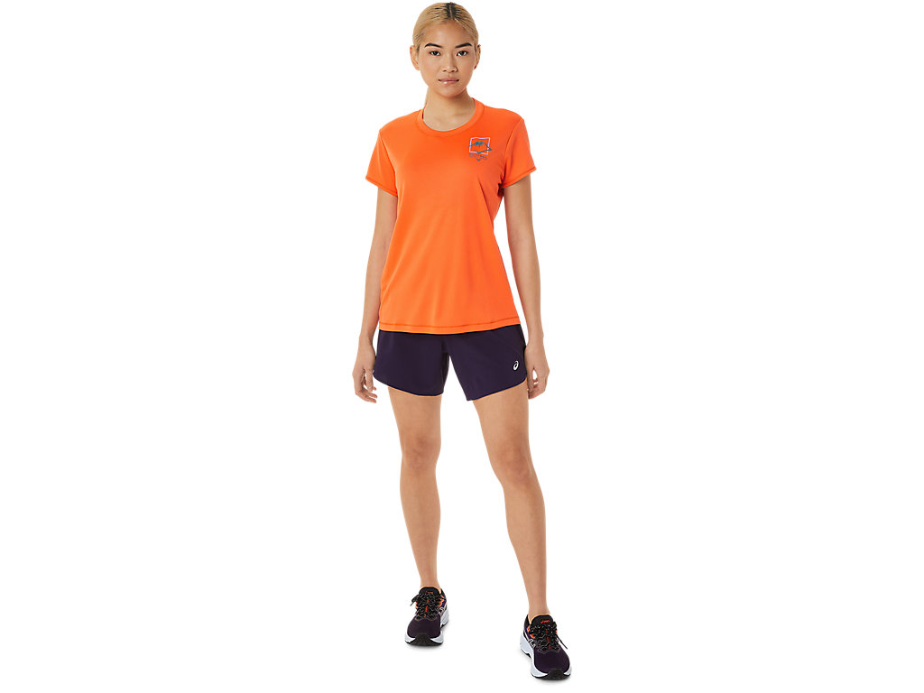 Camiseta Asics Fujitrail Logo Sleeve Feminino Laranja | 8731-JBYQT