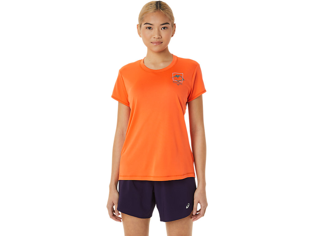 Camiseta Asics Fujitrail Logo Sleeve Feminino Laranja | 8731-JBYQT