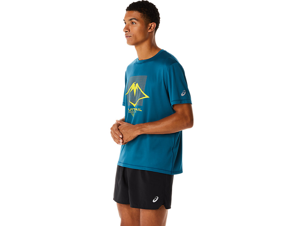 Camiseta Asics Fujitrail Logo Sleeve Masculino Turquesa | 9064-SJXFE