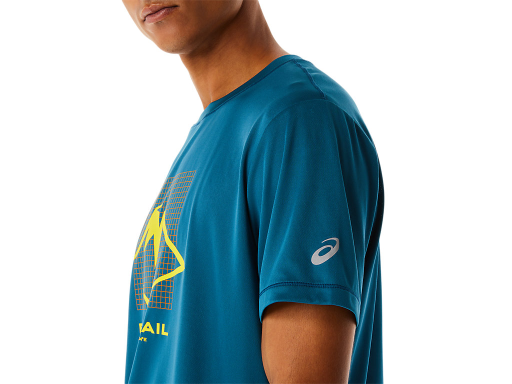 Camiseta Asics Fujitrail Logo Sleeve Masculino Turquesa | 9064-SJXFE