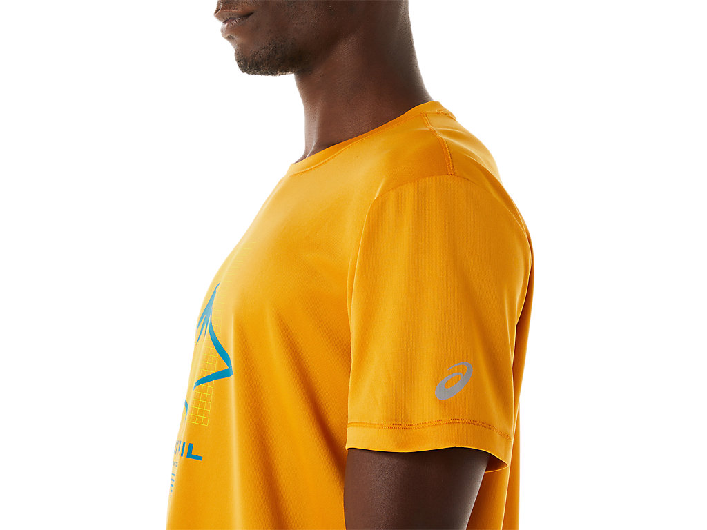 Camiseta Asics Fujitrail Logo Sleeve Masculino Bege | 9428-DNVGK