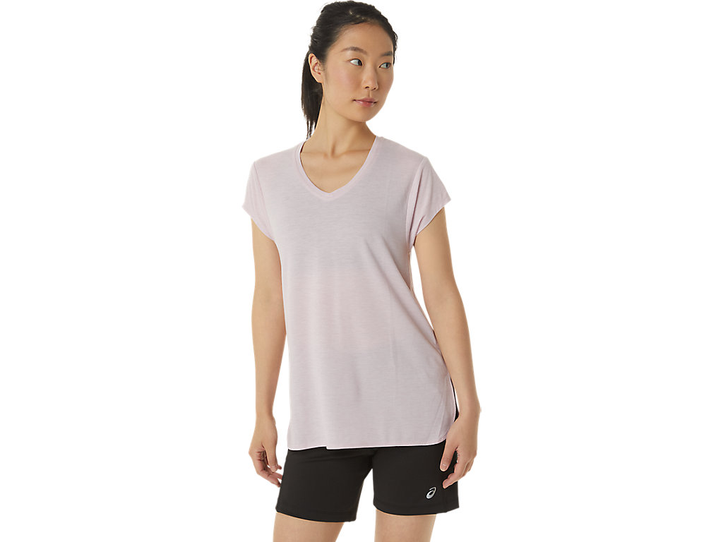 Camiseta Asics Heather Vneck Feminino Rosa | 6483-BJZIC