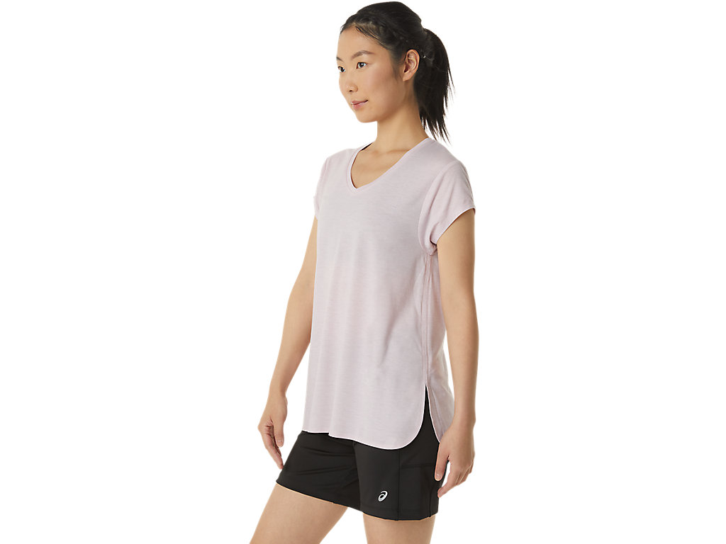 Camiseta Asics Heather Vneck Feminino Rosa | 6483-BJZIC