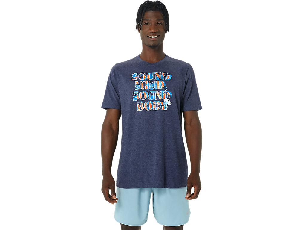 Camiseta Asics Hibiscus Slogan Tee Masculino Azul Marinho | 8349-TUWHP